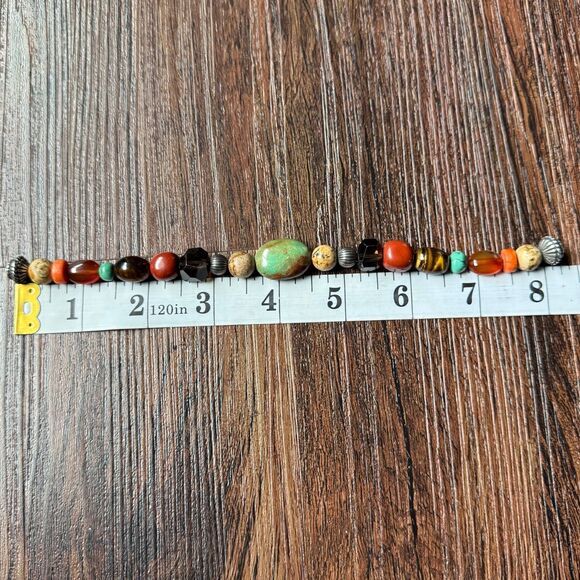 Vintage CAROLYN POLLACK Beaded Multi Gemstone Bracelet Sterling Silver Turquoise - Picture 11 of 12